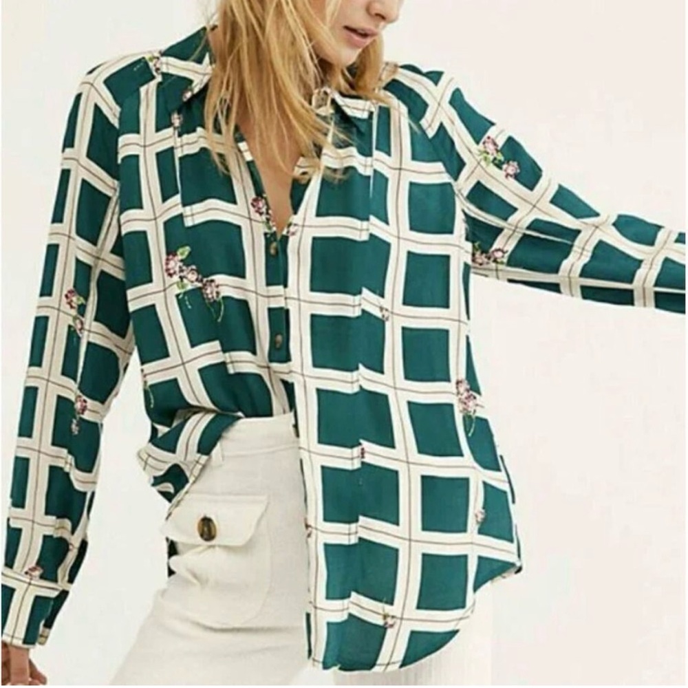 Free People Window to my Heart Full Button Blouse Sz Lg Cottagecore. Boho - Picture 2 of 8